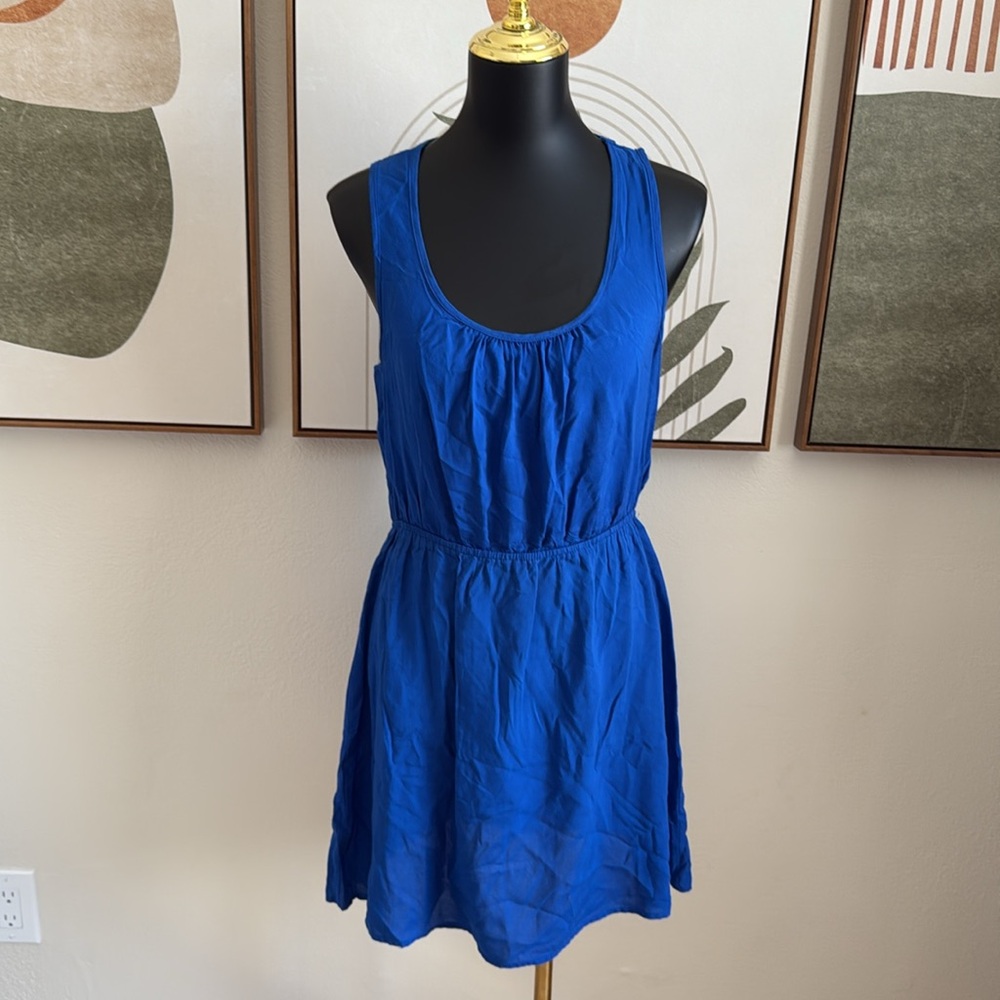 ✨ Mine Blue Sleeveless Sundress Lace Back Scoop Neck